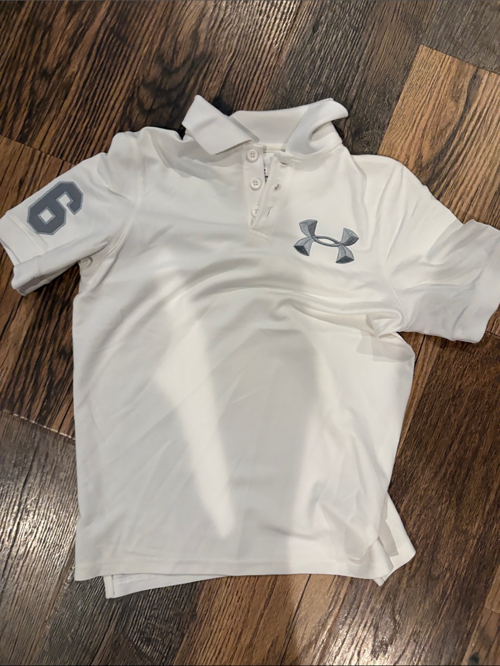 Under Armour White Polo with Gray Logo and Sleeve Number